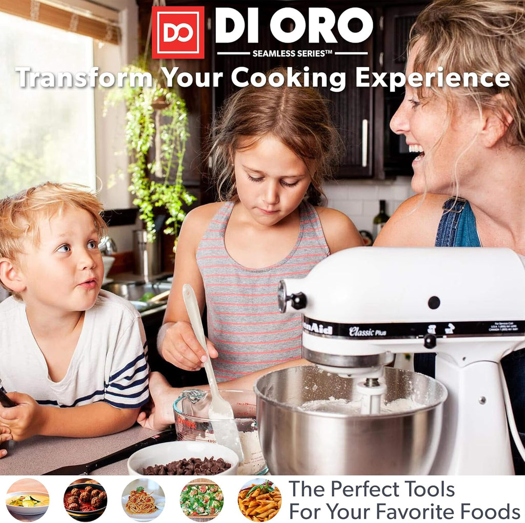 DI ORO Silicone Spoons for Cooking - Large Kitchen Spoons for Mixing, Serving, & Stirring - 600°F Heat-Resistant Non Stick Utensils – Big Solid & Slotted Basting Spoons - Dishwasher Safe (2pc, Clay)