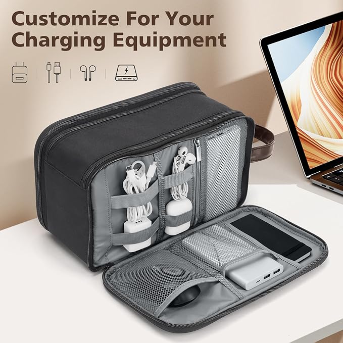 Wedama Toiletry Bag for Men, Large Hanging Travel Toiletry Bag, Extra Electronic Organizer Bag Waterproof Shaving Bag for Toiletries with PU Handle for Travel Business Trips Swim Camping, Grey