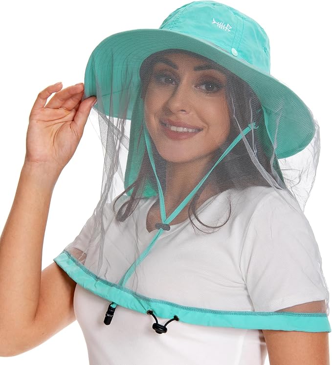 BASSDASH UPF 50+ Mosquito Sun Hat with Hidden Head Net and Neck Flap for Men Women Outdoor Fishing Hiking Camping FH16