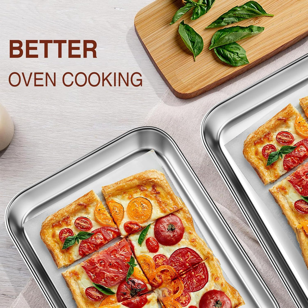 Wildone Sheet Pan Set Baking Sheet Cookie Sheet Baking Pan Toaster Oven Pans, 12 PCS Stainless Steel Baking Tray Cookie Pan, Heavy Duty & Dishwasher Safe, 9 x 6.7 x 1 Inches
