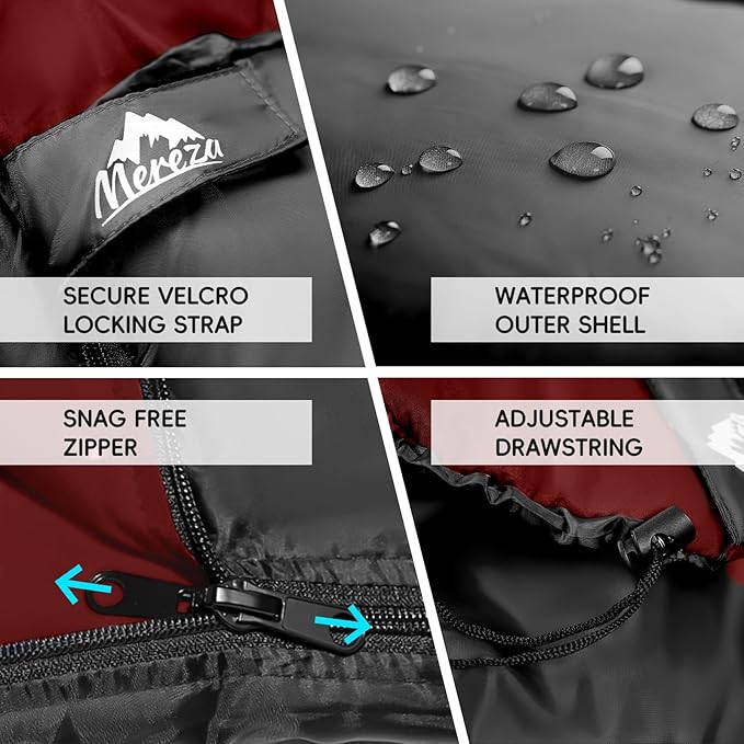 MEREZA Double Sleeping Bag, 2 Person Sleeping Bag for Adult Mens Camping, Two Person Sleeping Bag with Pillow Outdoor Indoor, XL Queen Size Sleeping Bag for Cold Warm Weather