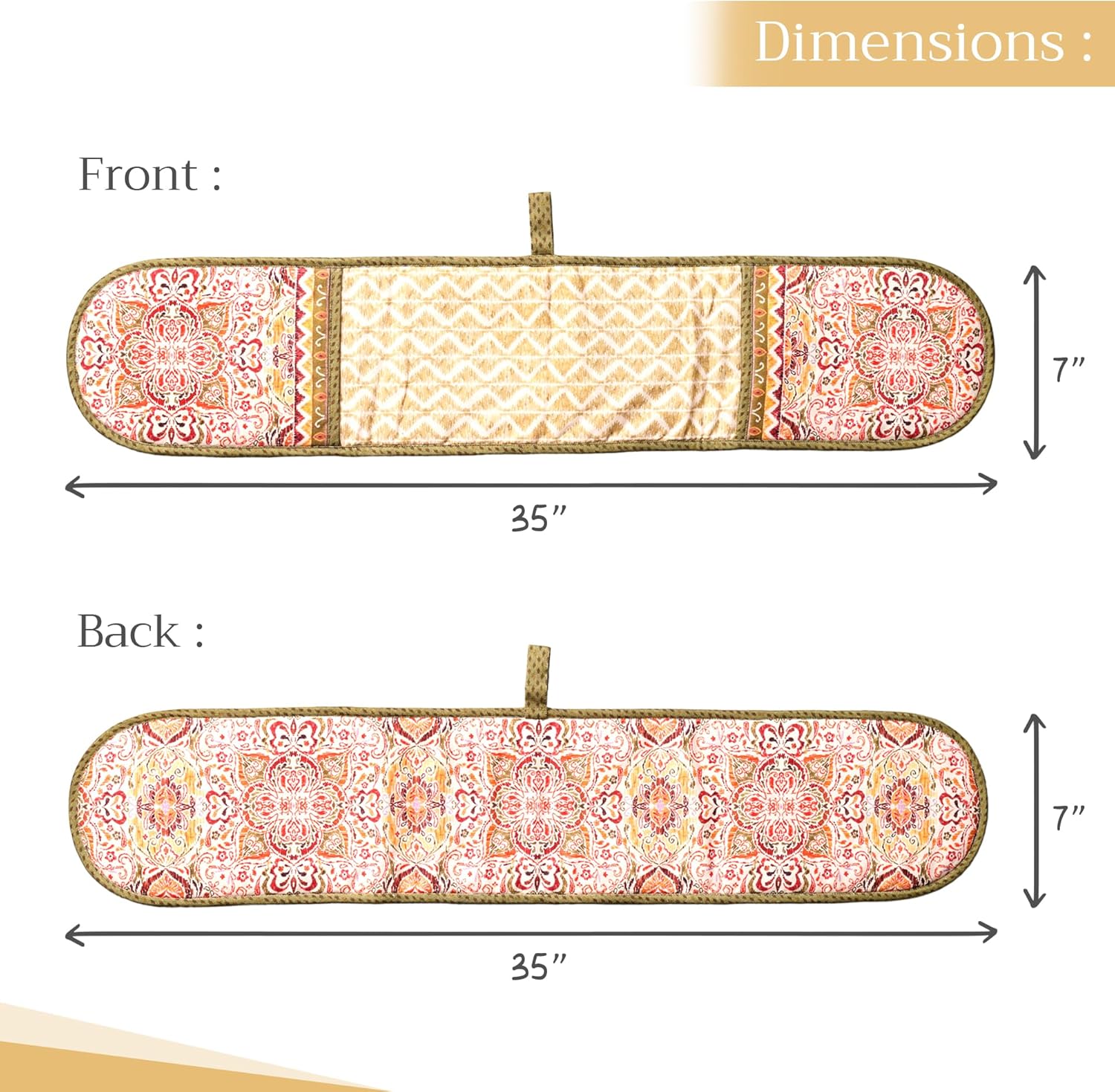 Maison d' Hermine Double Oven Mitts 100% Cotton 7"x35" Double Oven Mitt Heat Resistant BBQ Cooking Gloves with Loop, Baking, Grilling, Home, Kitchen, Handling Hot Pans (Damask)