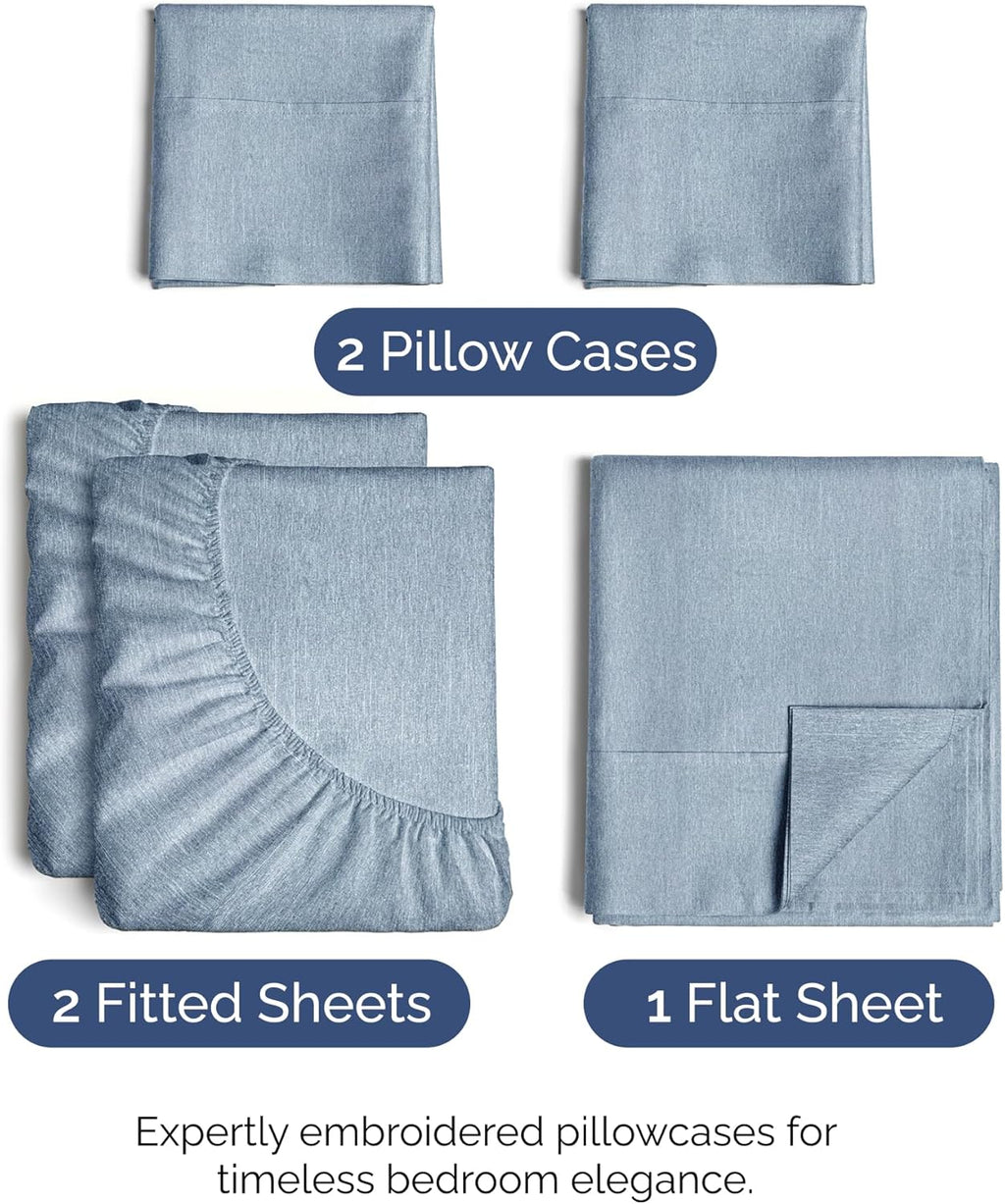 Split King Size 5 Piece Sheet Set - Comfy Breathable & Cooling Bed Sheets Set - Hotel Luxury Bedding for Women, Men, Kids, Teens, Boys & Girls - Deep Pockets & Wrinkle Free - Blue (Heathered Sheets)