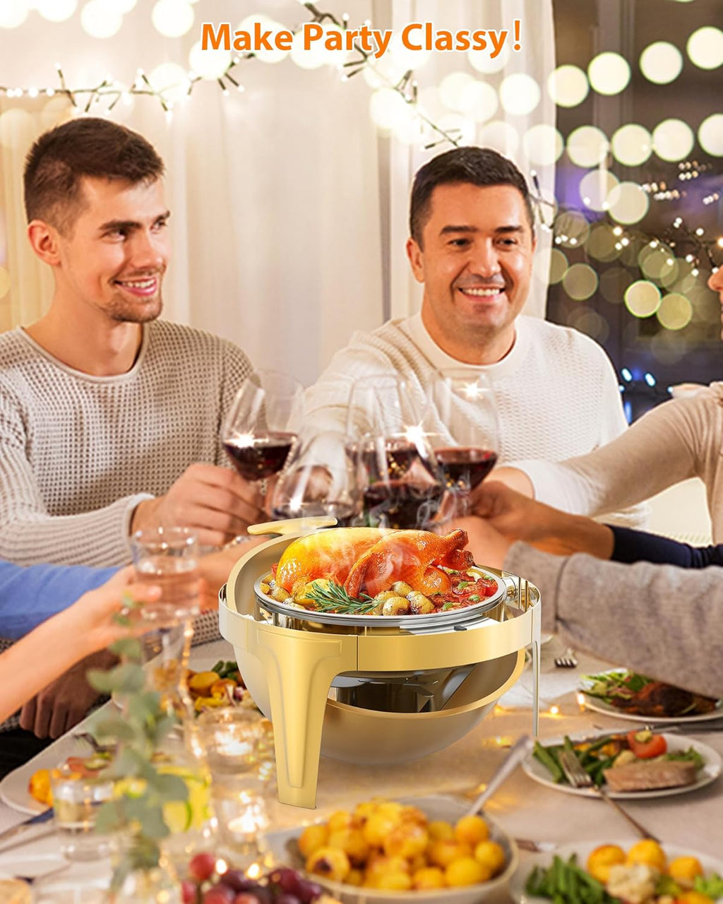 Roll Top Chafing Dish Buffet Set, 6.3 Qt Round Chafing Dish for Buffet, Stainless Steel Food Warmer Chafer with Glass Window Full Size Food Pan for Catering Parties Banquets