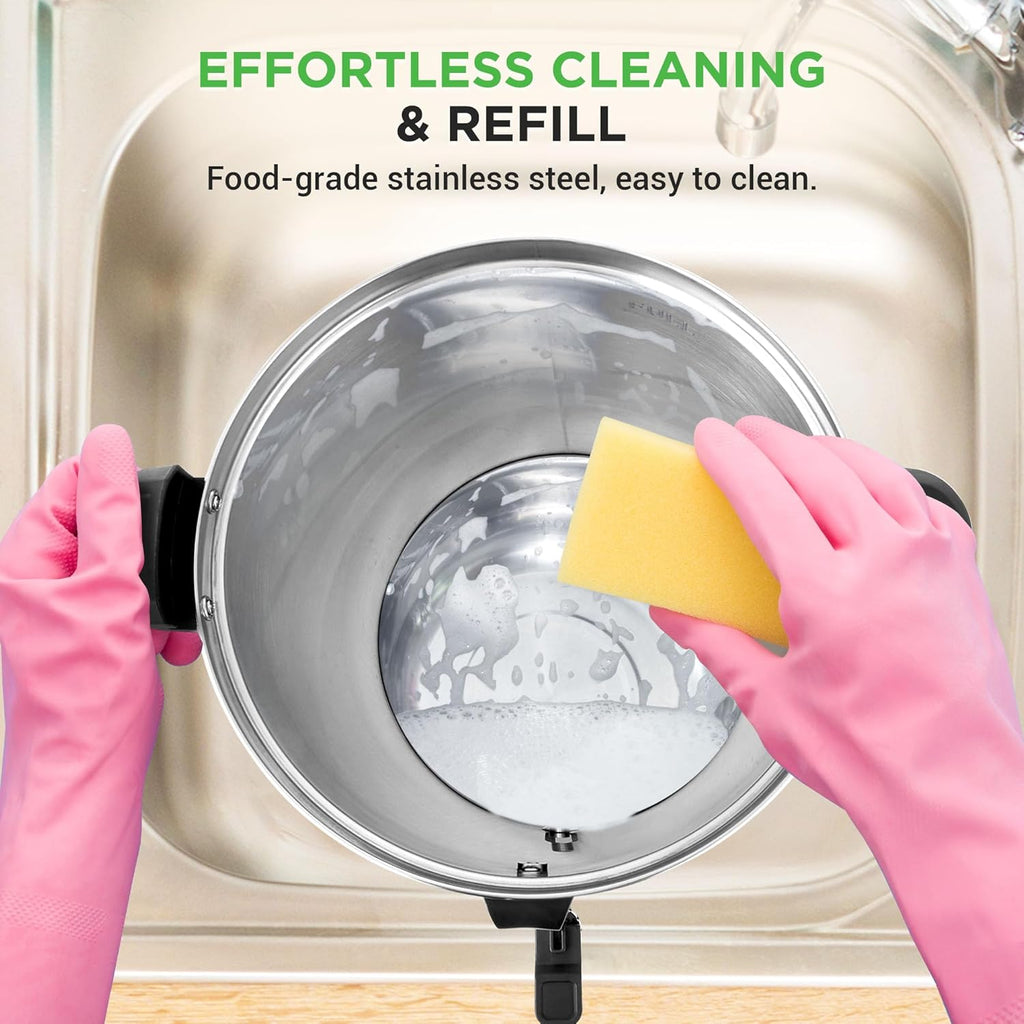 NutriChef Water Boiler and Hot Water Dispenser, 8L Electric Beverage Dispenser with Safety Lock Lid, Non-Drip Tap, Warm Function, Food Grade Stainless Steel, Home & Commercial Use, 19"x9"x9", Silver