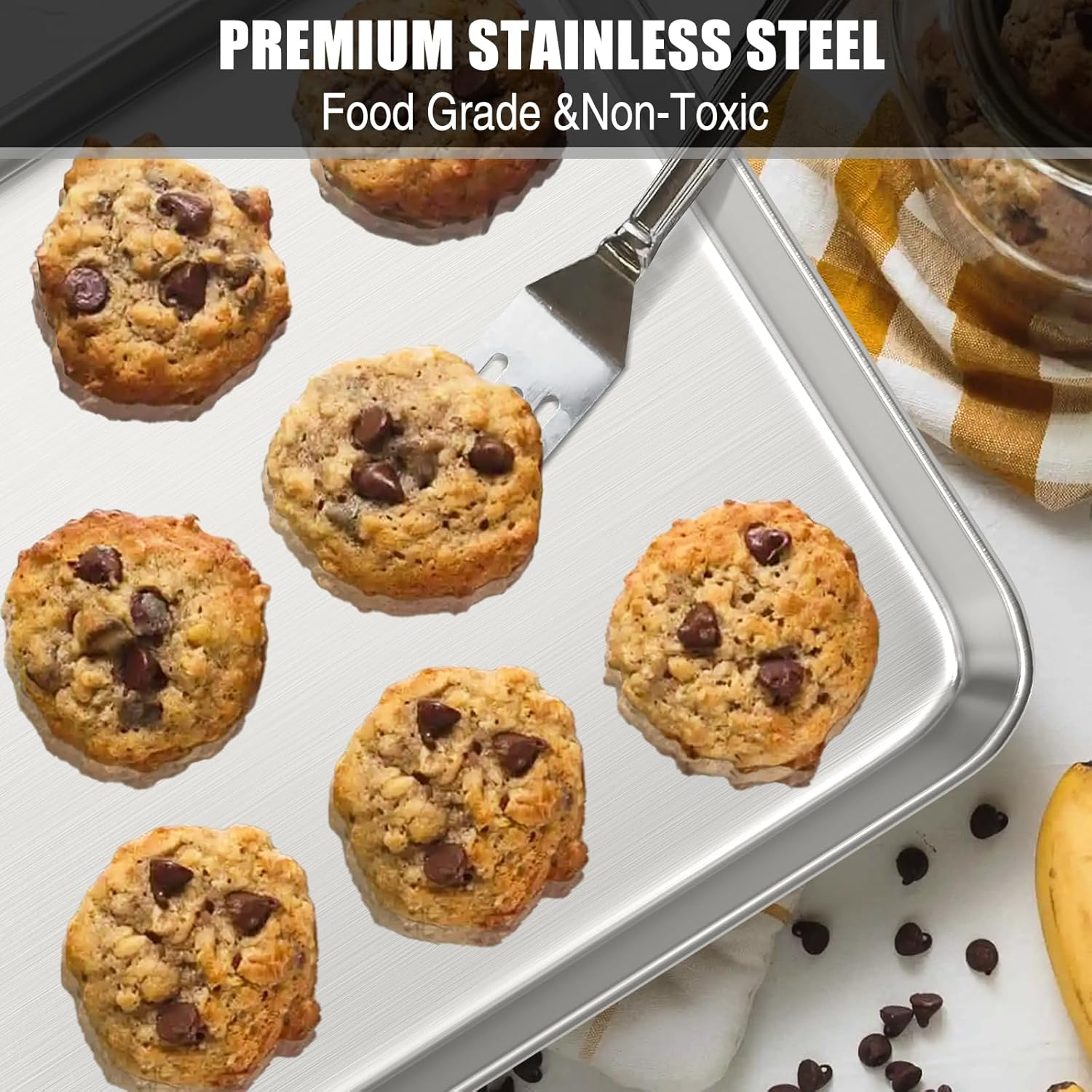 Baking Sheet Cookie Sheet Set of 2, Umite Chef Stainless Steel Baking Pans Tray Professional 16 x 12 x 1 inch, Non Toxic & Healthy, Mirror Finish & Rust Free, Easy Clean & Dishwasher Safe