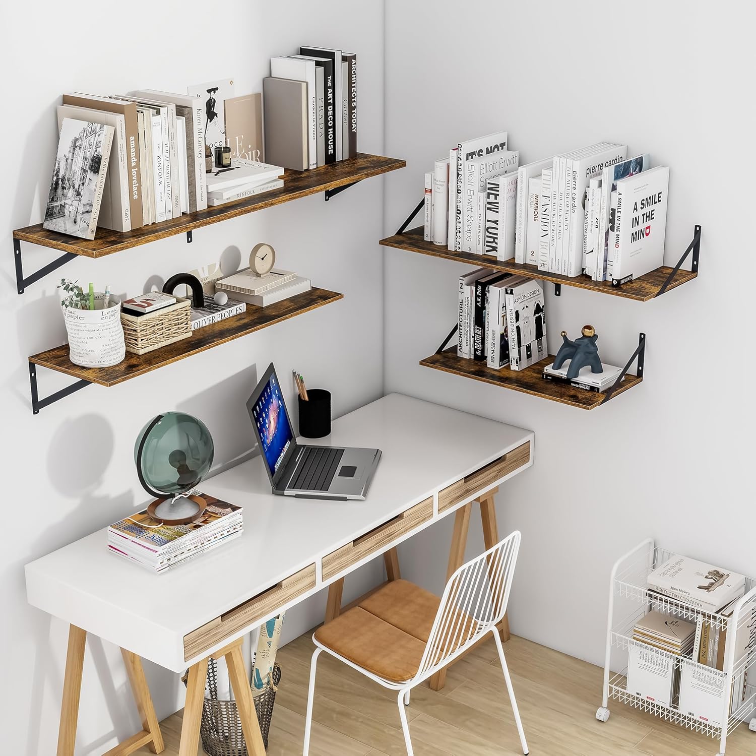 Heimlove Deep Floating Shelves for Wall, 36W x 12D Wood Wall Shelves Set of 2, Wide Floating Bookshelf for Living Room, Kitchen, Office, Bedroom and Decor Storage, with Metal Bracket - Rustic Brown