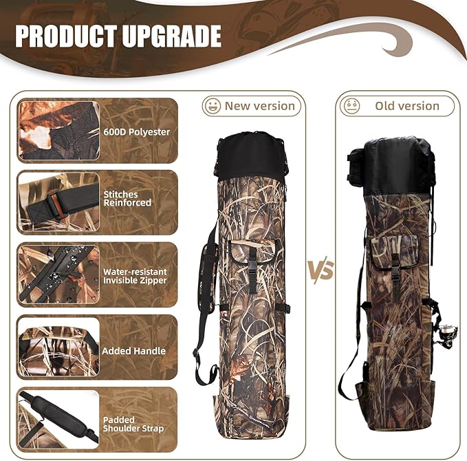 Wowelife Fishing Rod Carrier - Pole Bag Reel Organizer Case Storage for Gear, Travel - Gifts for Men, Family