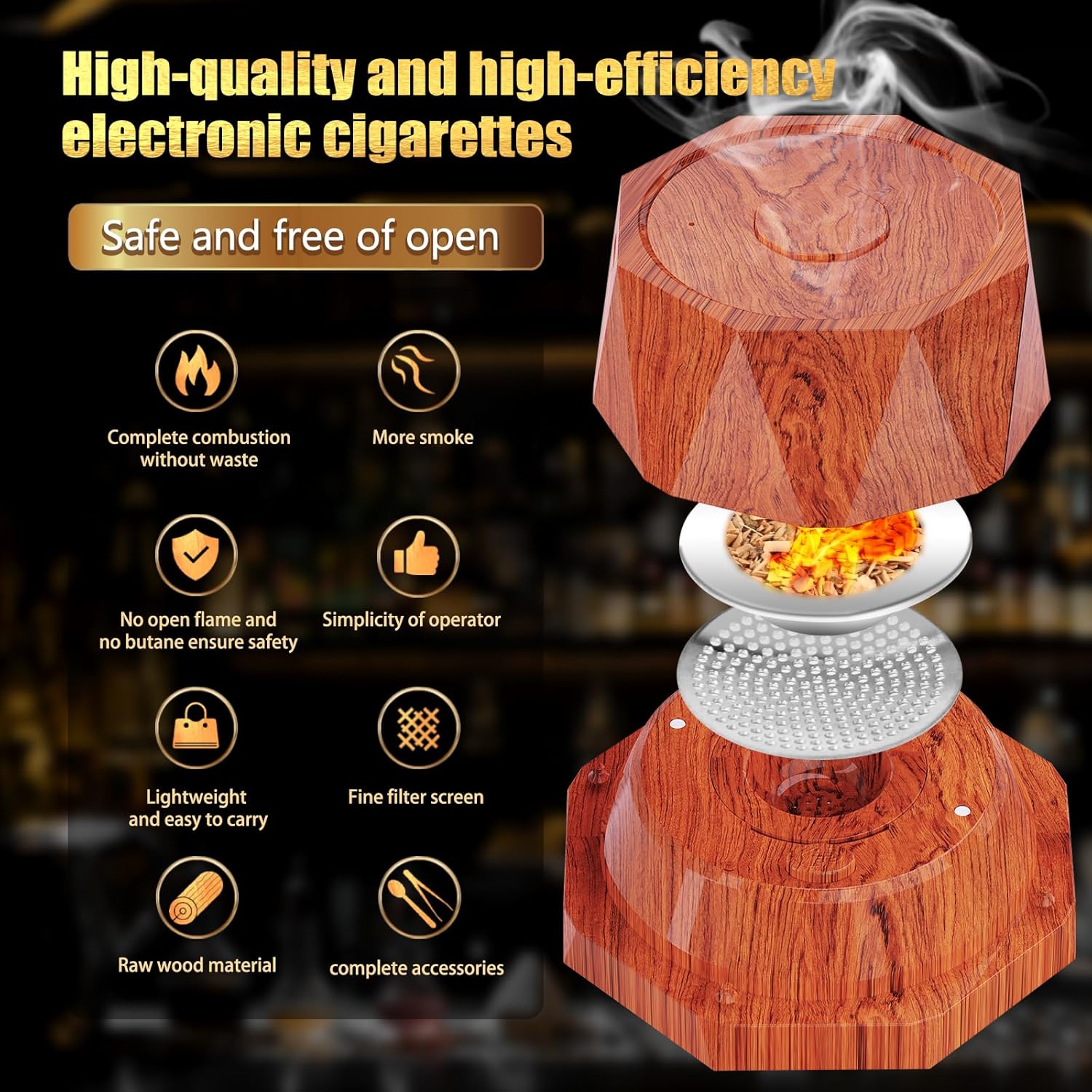 Electric Whiskey Smoker Kit with 4 Wood Chips,2 Whisky Stones,Cocktail Smoker Kit Built-in Lighter, No Butane Needed,Old Fashioned Drink Smoker Kit, Bourbon Whiskey Gifts for Men,Dad,Husband