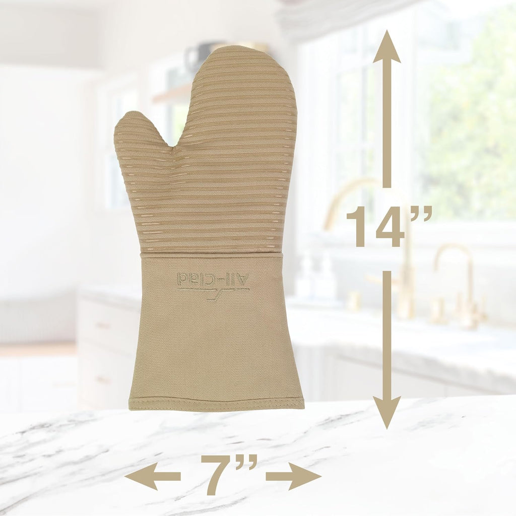 All-Clad Premium Silicone Oven Mitt: Heat Resistant to 500 Degrees - 100% Cotton & Silicone, 14"x7" Pot Holder for Kitchen and Barbeque, (1-Pack), Cappuccino