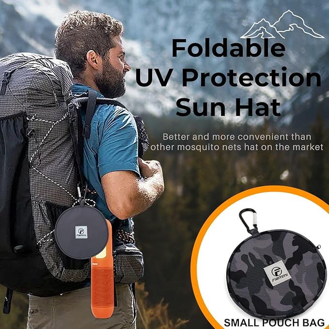 Flammi Mosquito Net Hat Safari Hat UPF 50+ Sun Protection Boonie Hats for Men with Neck Flap Fishing Hiking Hat for Men/Women