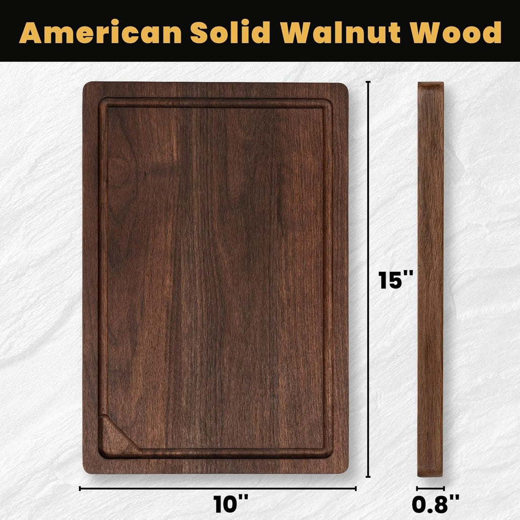 Heimlove Walnut Wood Cutting Board for Kitchen, 15x10 American Walnut Cutting Board Reversible Wooden Chopping Board With Juice Grooves and Handles, Ideal Gift for Valentine's Day, Wedding(Gift Box)