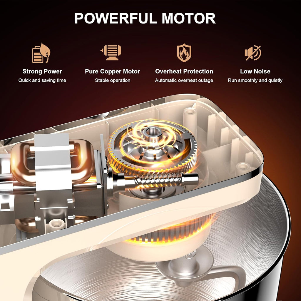 10-Speed Stand Mixer with 8-in-1 Splash Guard, Tilt-Head, 6QT Stainless Steel Bowl + Dishwasher-Safe Dough Hook/Whisk/Beater/Spatula for Baking Bread, Cakes, Cookies, Beige