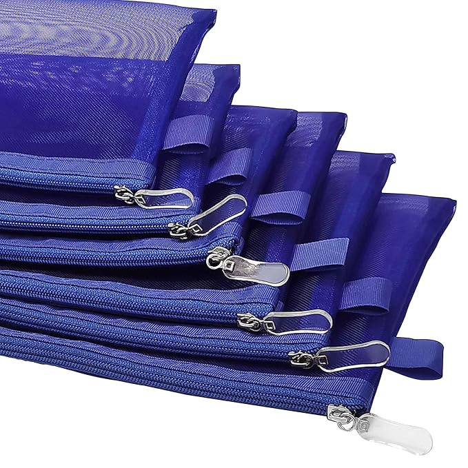 Clear Cosmetic Bags Zip Makeup Mesh Bags Pencil Case Pouch Travel Toiletry Kit Set Storage Case ((6A+5A)*3 Dark Blue)