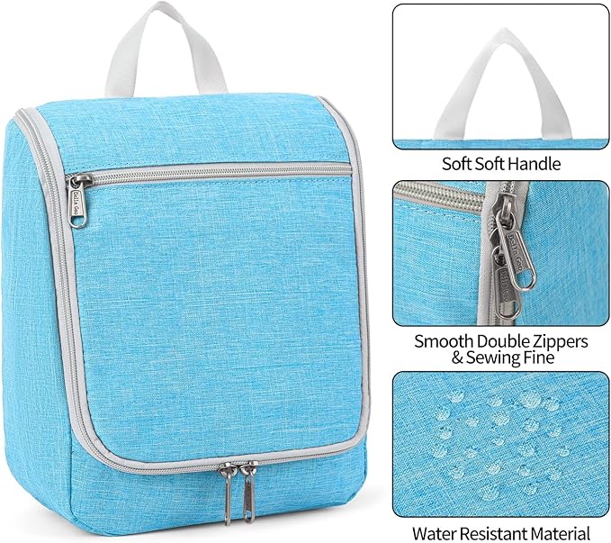 Della Gao Hanging Toiletry Bag for Men & Women, Portable Travel Cosmetic Makeup Bag Toiletries Organizer Kit, Water Resistant Bathroom Bag, Blue
