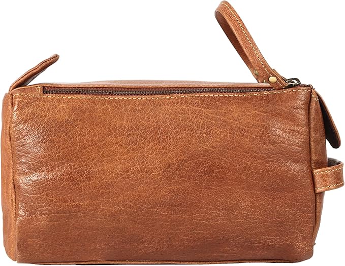 KomalC Premium Buffalo Leather Unisex Toiletry Bag Travel Dopp Kit