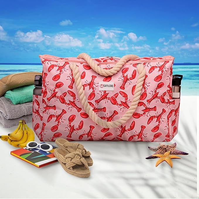 SHYLERO Beach Bag and Pool Bag. Has Airtight Pouch, Ton of Pockets. Beach Tote is Zippered, Water Resistant. Family Size