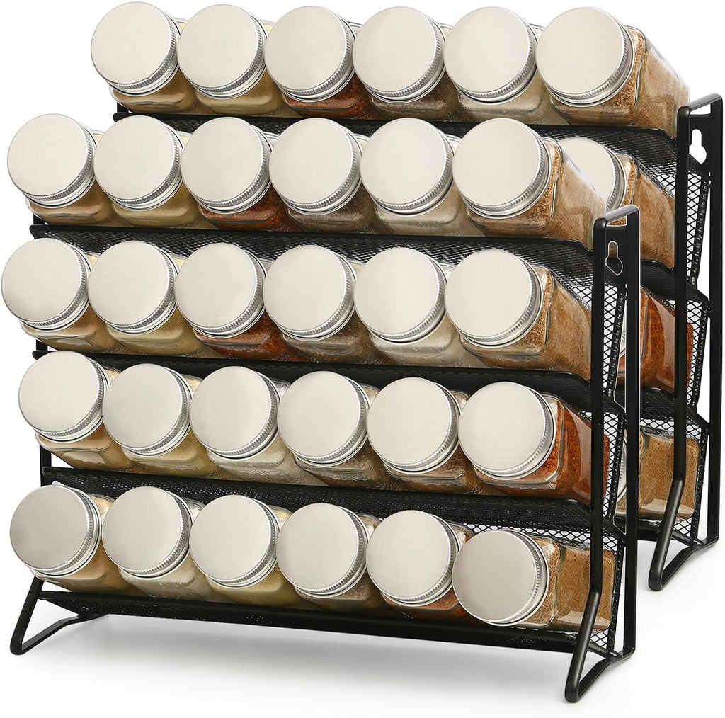 2PCS 4Tier Spice Rack for Counter Free Standing,Spice Rack for Inside Cupboard Hanging Wall Mounted Spice Seasoning Organiser Spice Jars Bottle Organizer for Kitchen Pantry（Black）