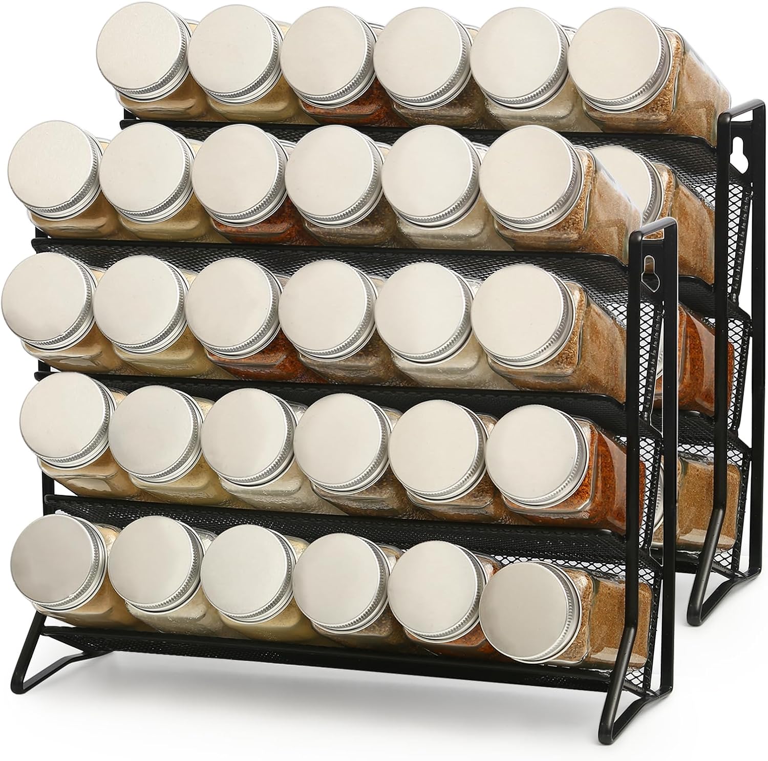 2PCS 4Tier Spice Rack for Counter Free Standing,Spice Rack for Inside Cupboard Hanging Wall Mounted Spice Seasoning Organiser Spice Jars Bottle Organizer for Kitchen Pantry（Black）