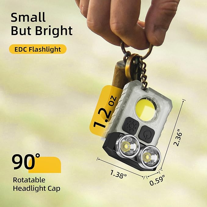 CLAKAP Rechargeable EDC Flashlight, 2Pack 1200LM Keychain Flashlight with COB Floodlight, 11 Modes Magnetic Small Flashlight 90°Head Swivels Portable Mini Pocket Light with Clip for Camping, Outdoor