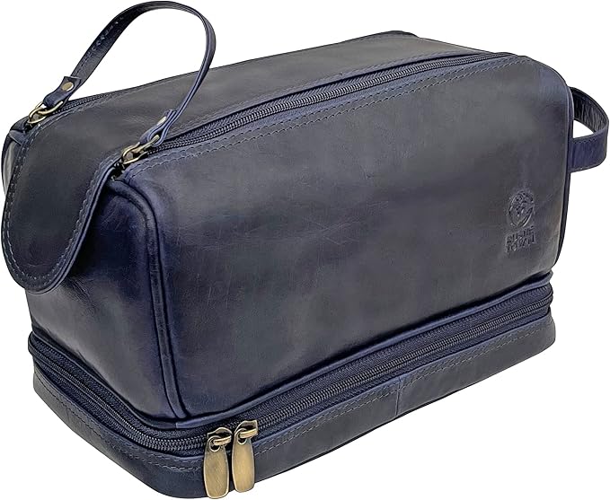 RusticTown Leather Toiletry Bag for Men - Travel Shaving Dopp Kit - Bathroom Shower Toiletries Organizer - Cosmetic Make up Bag for Women