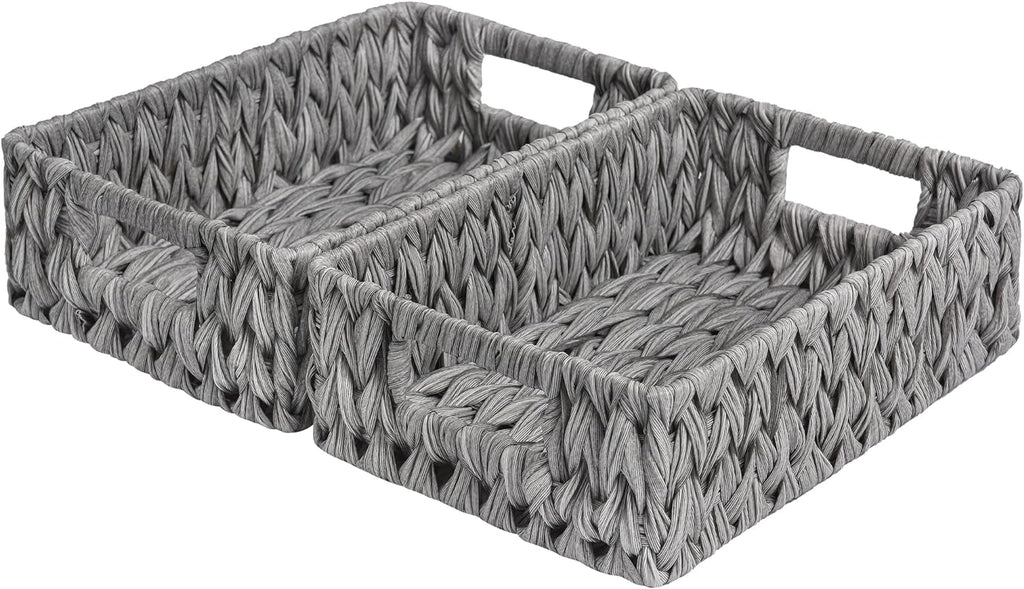 GRANNY SAYS Wicker Baskets for Storage, Waterproof Rattan Storage Baskets, Odorless Wicker Basket with Handles, Decorative Storage Containers, Gray Basket for Pantry Storage, 2-Pack