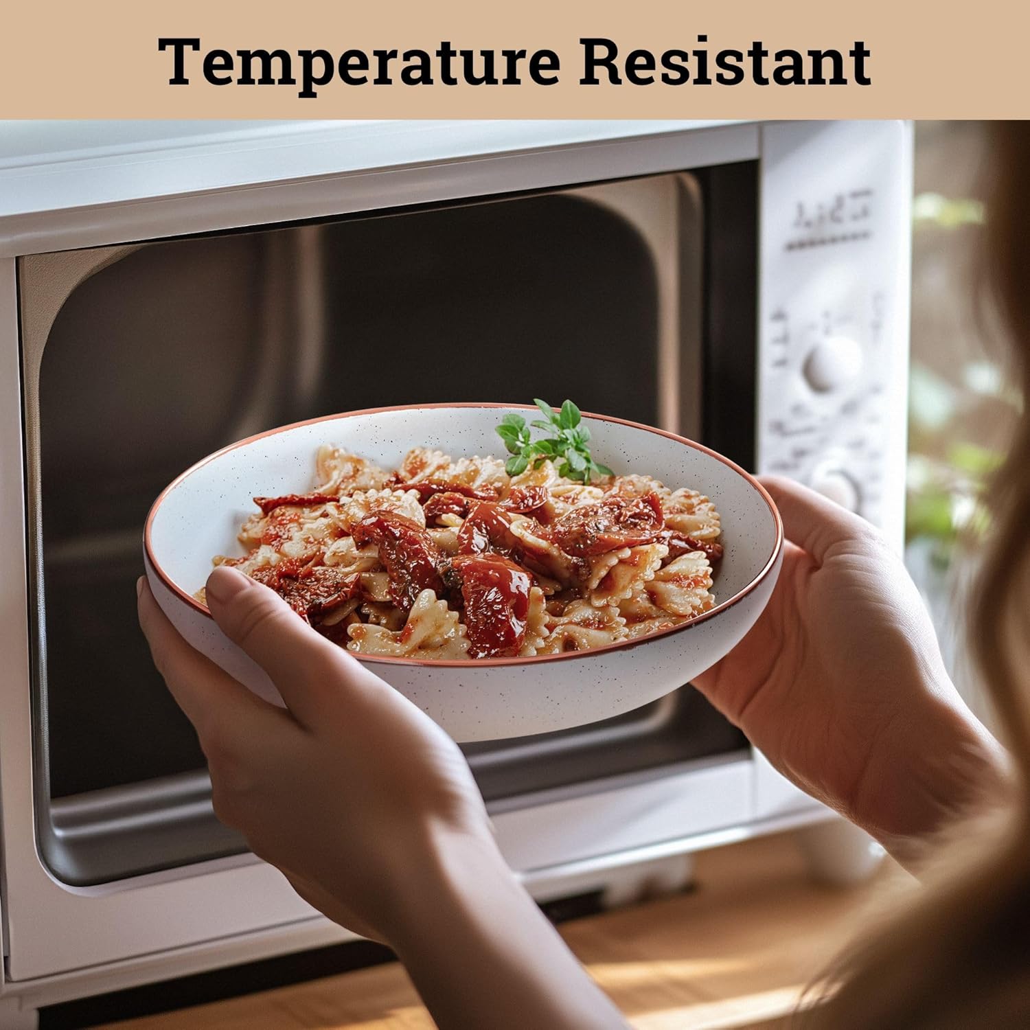 Pasta Bowls Set of 4 - Large 30 oz Bowls - Stylish Ceramic Plates - Safe for Oven, Microwave & Dishwasher - Salad Bowl Set of 4 - Pasta Bowl Plates - Deep Plate with Lid Edge - Blates Dinnerware