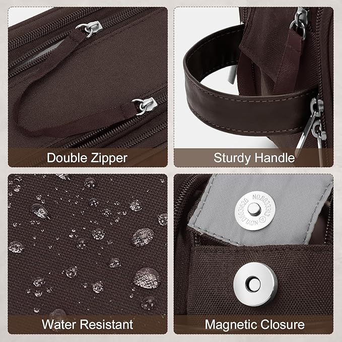 Wedama Toiletry Bag for Men, Medium Hanging Travel Toiletry Bag, Extra Electronic Organizer Bag Waterproof Shaving Bag for Toiletries with PU Handle for Travel Business Trips Swim Camping, Brown