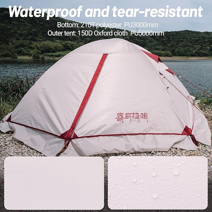 Himalaya 1/2 Person Camping Tent, 4 Season Tent Backpacking Winter Tent Waterproof Windproof Lightweight Portable PU5000 for Outdoor Camping Cold Weather Hiking Mountaineering