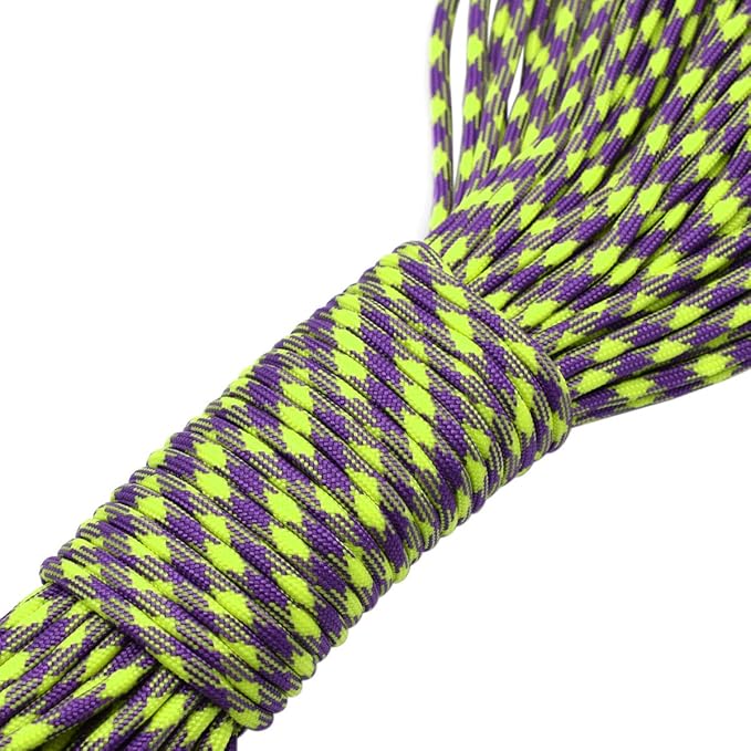 100ft Type III 7 Strand Core Paracord 550 Parachute (41# Purple+Yellow)