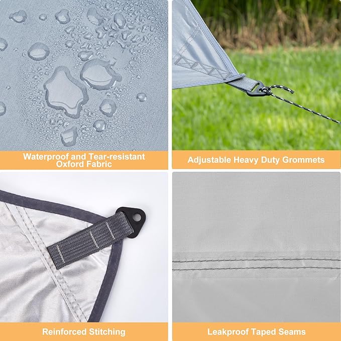 Camping Tarp with Poles, 16x12 Ft Camping Canopy, Waterproof Tent Tarp, Rain Shelter for Camping, Picnic,Beach, Outdoor Activities, Extra Large, Lightweight and UV Resistant, Extra Large, Grey