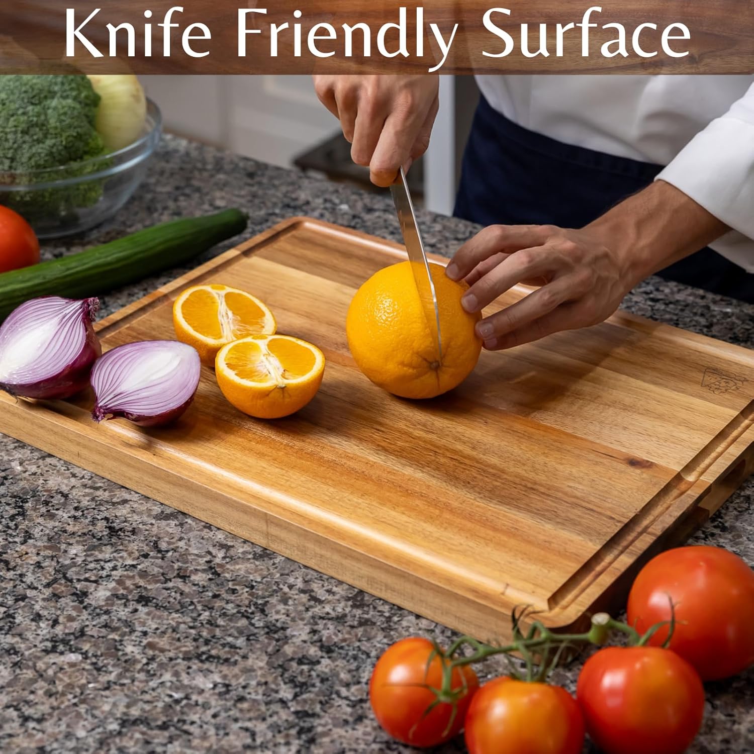 Acacia Wood Cutting Board (17x12x1.2 In.) - Big Wooden Non Toxic Hardwood Organic Meat Steak Chef Butcher Block Boards for Kitchen with Juice Groove