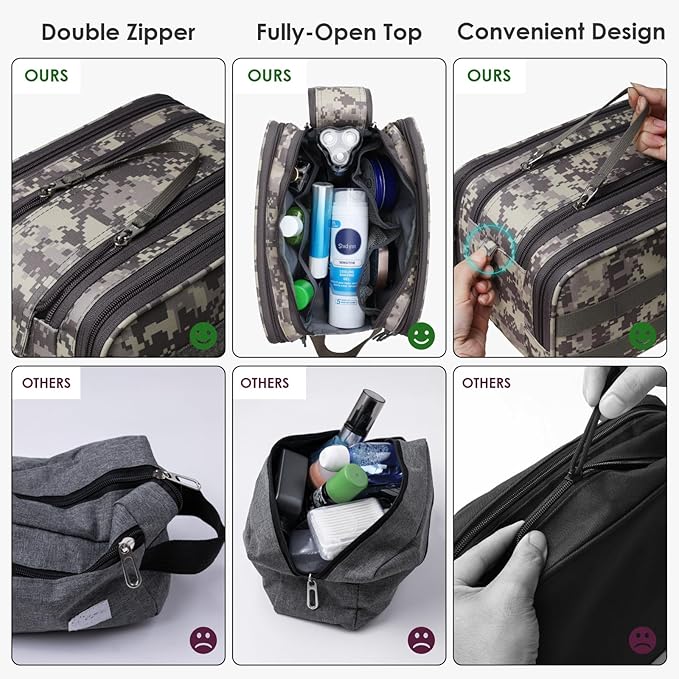 TACTICISM Toiletry Bag for Men - Extra Large Dry Wet Separate Bathroom Bag, Tactical Molle Dopp Kit for Men, Water-Resistant Mens Shower Bag for Travel, ACU Camo