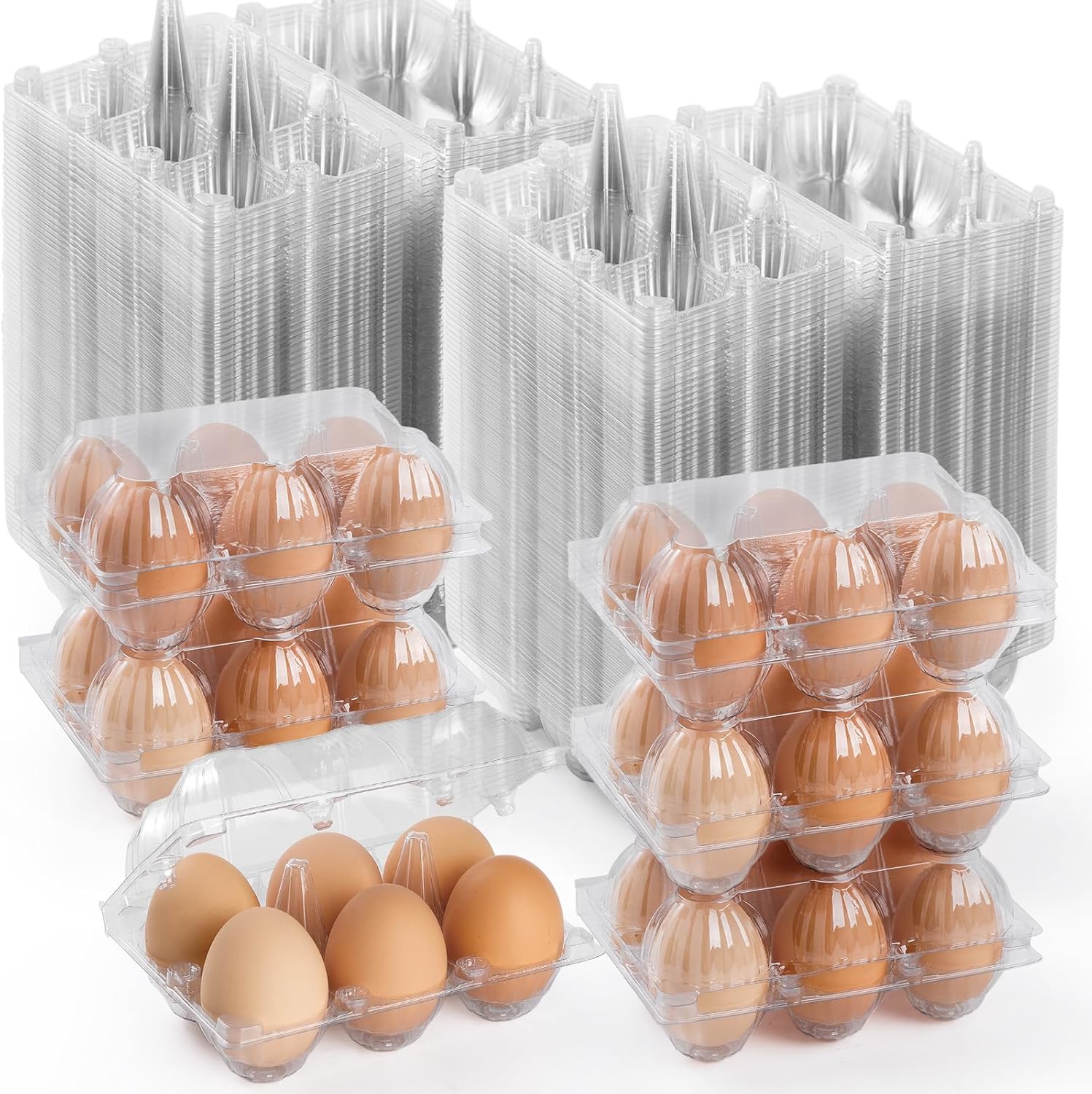 200PCS Clear Plastic Egg Cartons 6 Count,Half Dozen Egg Cartons Cheap Bulk for Chicken Eggs,Reusable Egg Holder for Family,Pasture,Farm Markets Display - Medium Egg Containers 2x3 Grids