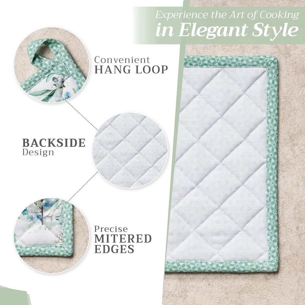 Maison d' Hermine Pot Holders 100% Cotton Heat Resistant Potholders 8" x 8" Hot Pads with Loop BBQ, Cooking, Baking, Grilling, Kitchen, Handling Hot Pans (Pack of 1, Snowy World)