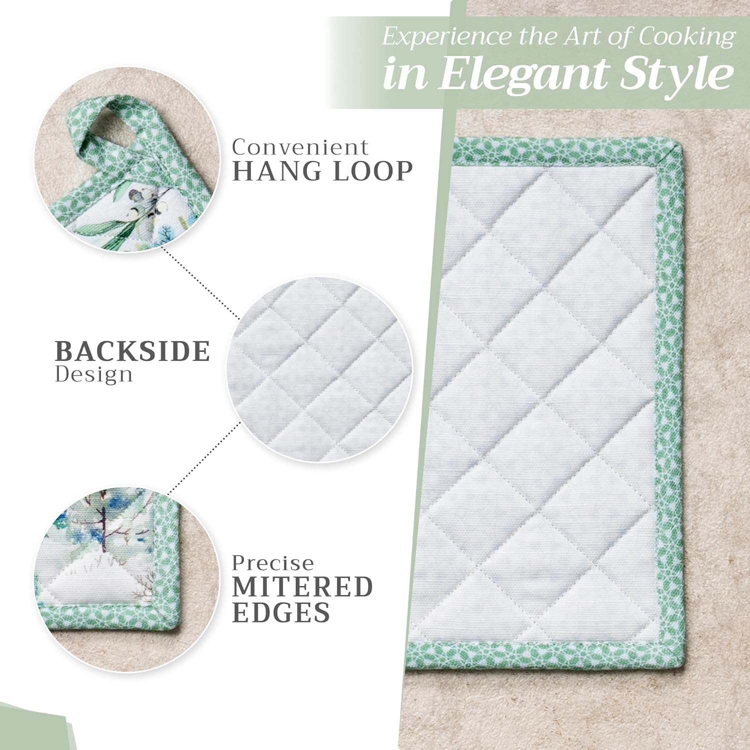 Maison d' Hermine Pot Holders 100% Cotton Heat Resistant Potholders 8" x 8" Hot Pads with Loop BBQ, Cooking, Baking, Grilling, Kitchen, Handling Hot Pans (Pack of 1, Snowy World)