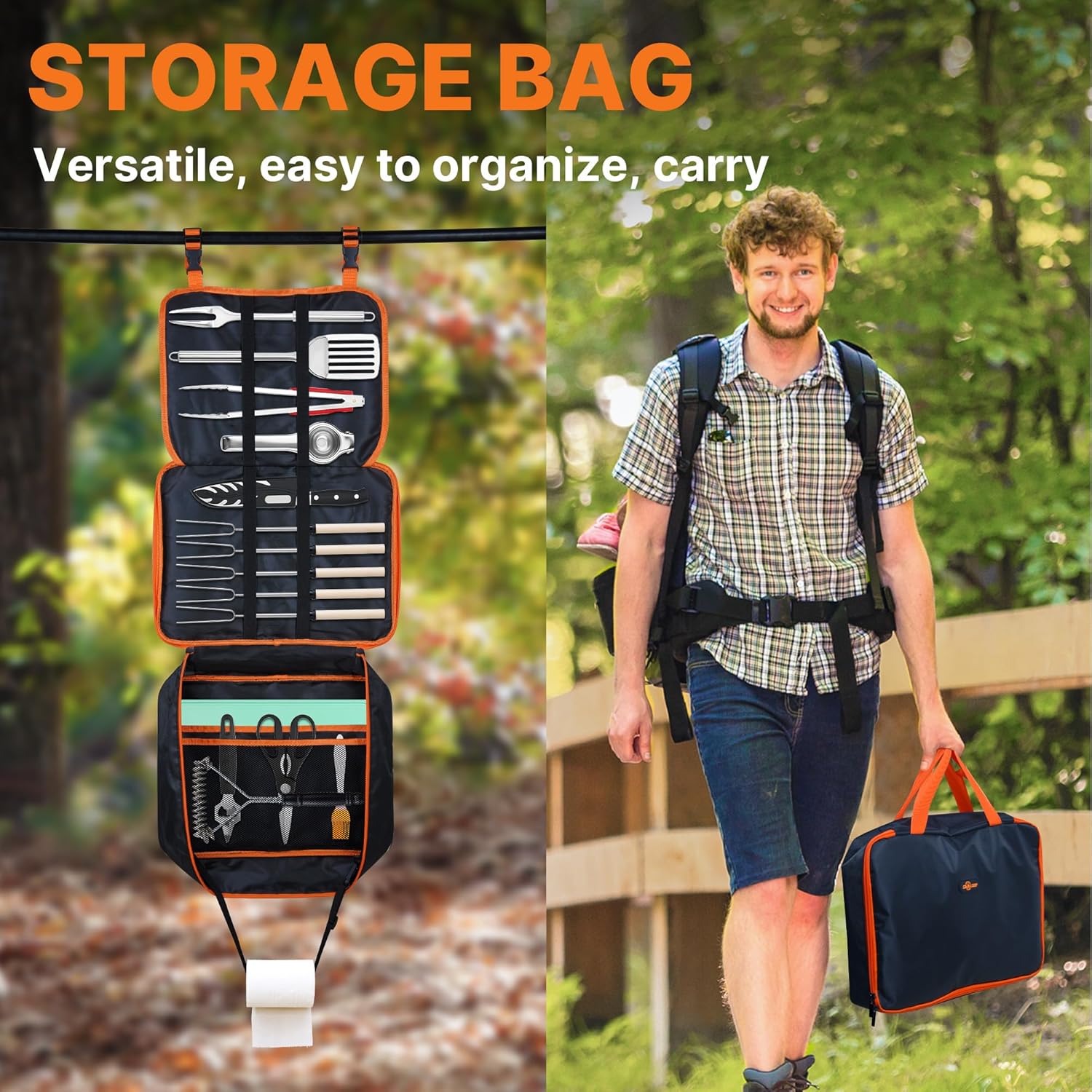 Camping Cooking Utensils Set Grilling Cookware Camp Kitchen Rotating Marshmallow Roasting Sticks BBQ Forks, Portable RV Camping Essentials Camper Must Haves for Cookouts Open Fire Pit