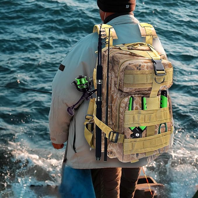 Lightweight Fishing Tackle Backpack Professional Water-Resistant All-in-One Rod Holder & Gear Storage