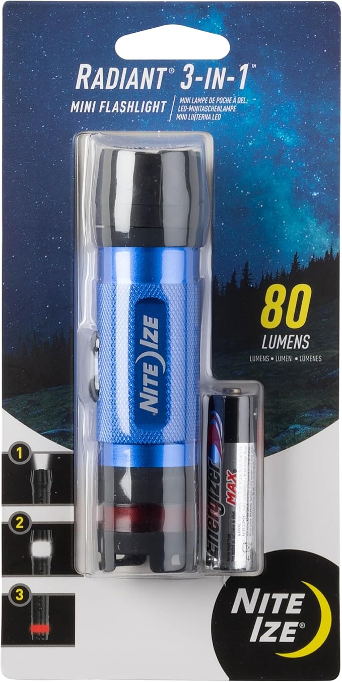 Nite Ize Radiant 3-in-1 LED Mini Flashlight - Versatile Flashlight with 80 Lumen Light - Use as Safety Light, Flashlight, or Mini Lantern - Blue