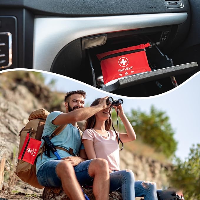 Mini First Aid Kit, Upgraded 140 Pieces First Aid Kit for Car, Essential Home Emergency Kit, Portable Compact Medical Kit for Kitchen, Office, Vehicle, Outdoor, Camping, Hiking