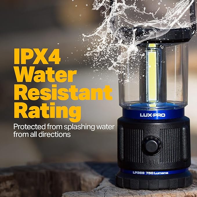 LUXPRO 3C Rugged 750 Lumen LED Lantern - Battery Powered for Up to 90 Hours of Use - Dimmable LED Light with IPX4 Water-Resistant Rating