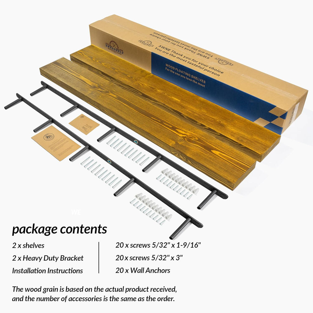 Rustic Floating Shelves 72 inch Long 8 "deep Set of 2, Heavy Duty Wood Wall Mounted Shelves for Bathroom Living Room Kitchen,Book Shelves with Thickened Hidden Bracket- Gold Oak