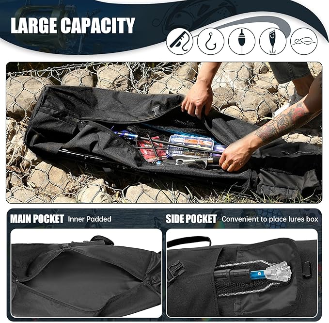 Wowelife Fishing Rod Carrier - Pole Bag Reel Organizer Case Storage for Gear, Travel - Gifts for Men, Family