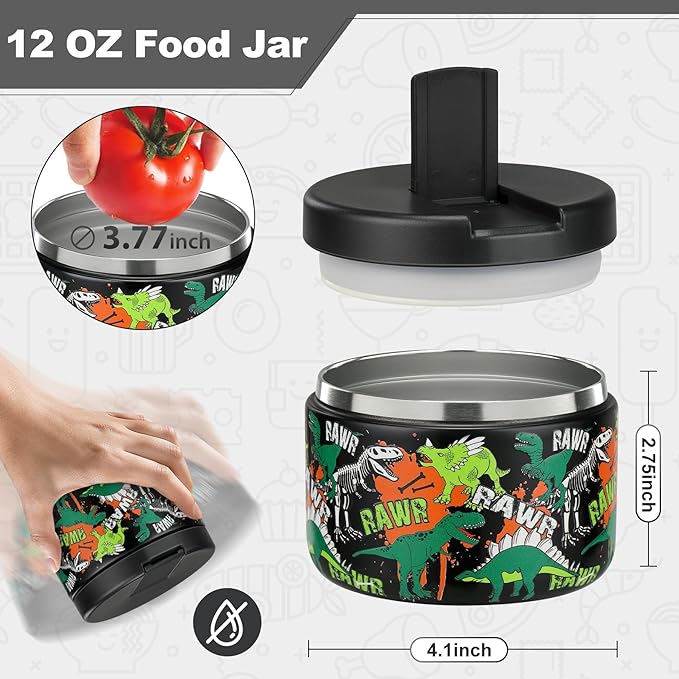 12oz Kids Soup Thermo for Hot Food Insulated Vacuum Food Jar with Buckle Lid, Stainless Steel Wide Mouth Leak Proof Lunch Container for School Travel 1 Pack
