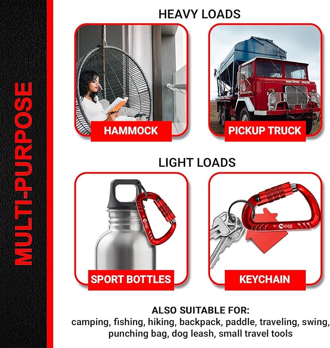 12kN (2697 lbs) Heavy Duty, Locking, Auto Locking, Wiregate Carabiner Clips, for Securing Pets, Outdoor, Camping, Hiking, Hammock, Dog Leash Harness, Keychains