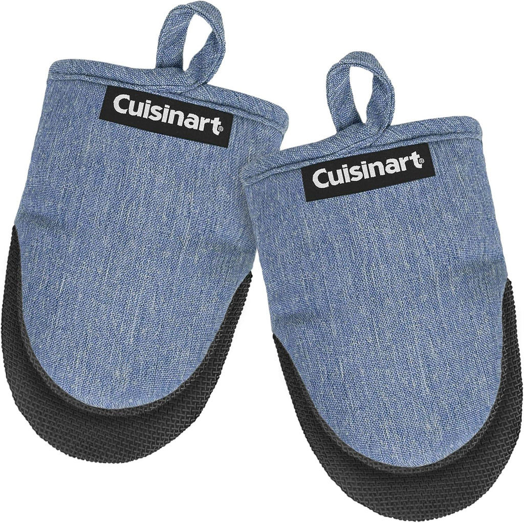 Cuisinart Mini Oven Mitts – 5.5” x 7” Heat-Resistant Kitchen Mitts for Oven with Non-Slip Neoprene Palm, Cotton Filling, and Fabric Loop – Durable Oven Mitt Set for Cooking & Baking (Indigo)