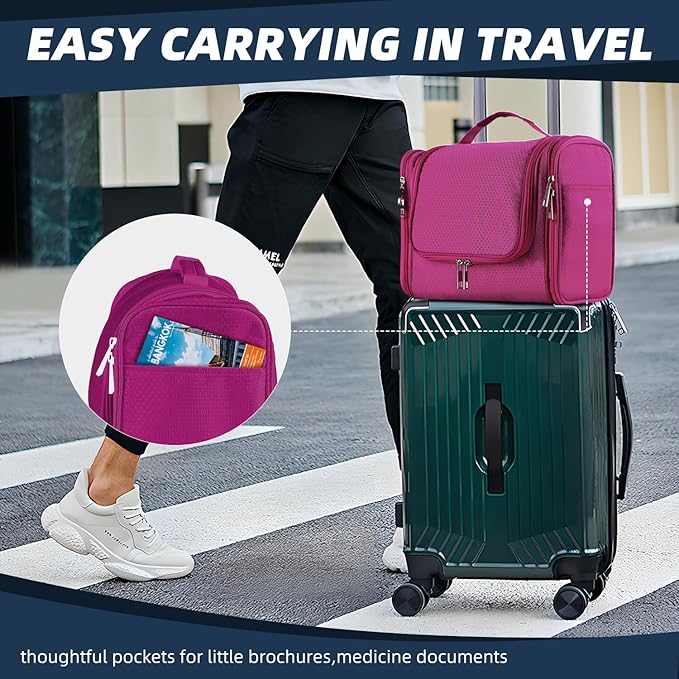 Buruis Large Capacity Waterproof Toiletry Bag for Women, Hanging Toiletry Organizer, 11"x 6.2"x 8.8", Fushcia