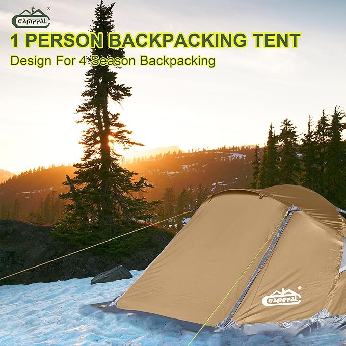 1 Person Backpacking Tent, Waterproof 4 Season Tent, Lightweight Cold Weather Tent Easy Setup for Winter Hiking, Camping, Hunting