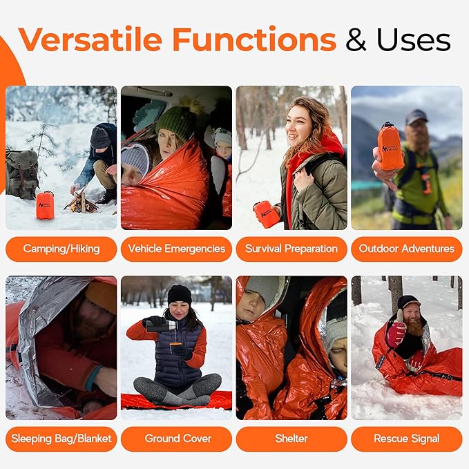 Sierra Madre Emergency Sleeping Bag – Ultralight, Waterproof Mylar Thermal Bivy Sack Tent for Hiking, Bug-Out Bags, Survival Kits – Emergency Survival Space Blanket for Heat Retention 5 Pack