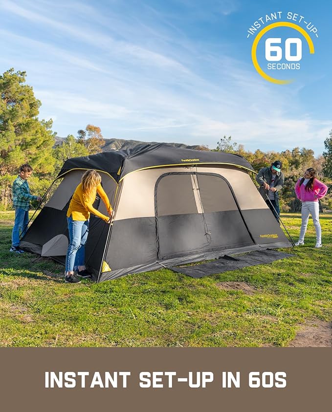 FanttikOutdoor Camping Tent 4/6/8/10 Person Instant Cabin Tent Setup in 60 Seconds with Rainfly & Windproof Portable with Carry Bag for Family Camping & Hiking